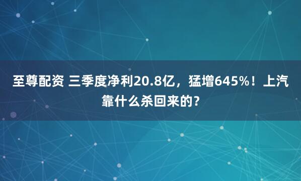 至尊配资 三季度净利20.8亿，猛增645%！上汽靠什么杀回来的？